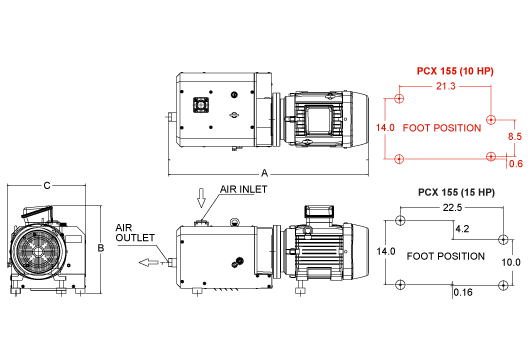 PCX155 Dimensions (Inches)